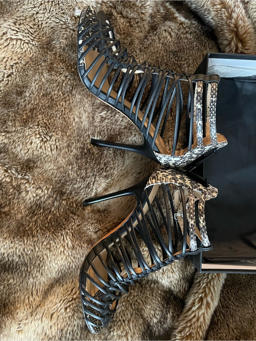 L.A.M.B. Black/Snake print stiletto cage style heels; 7; leather - Picture 6 of 8